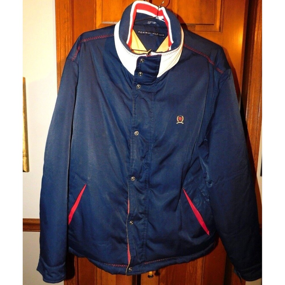 Vintage Tommy Hilfiger Navy Blue Mens Jacket Downed Coat Size XL